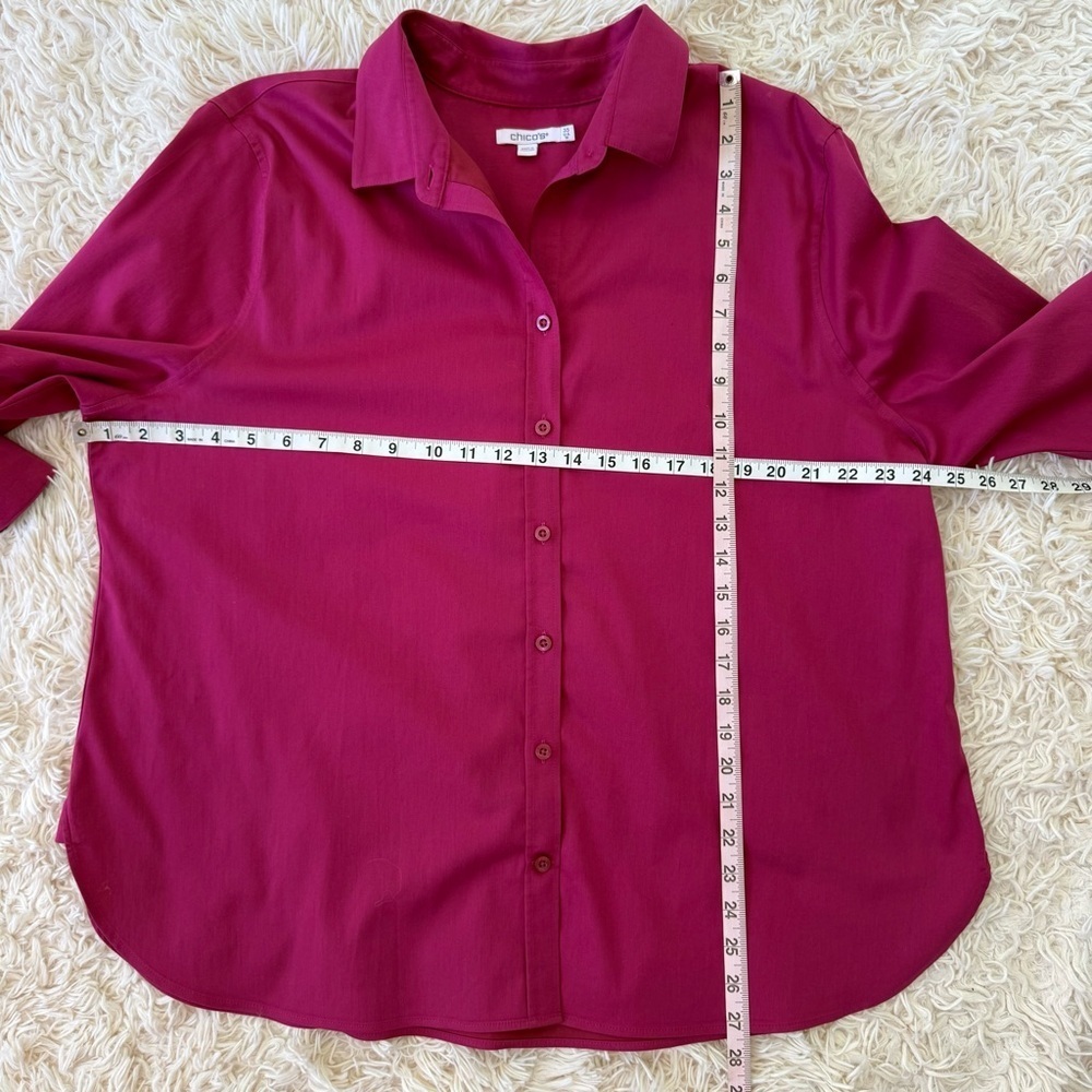 Chico’s Magenta Button-Down Blouse Size 3 (US 18) Long Sleeve Stretch - Picture 7 of 8